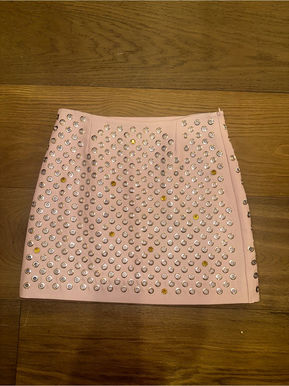 Pink Studded Mini Skirt with Metallic Eyelet Detail